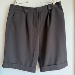 Simply Be Black Bermuda Shorts Pleated Cuffed Office US 14 XL office minimalist